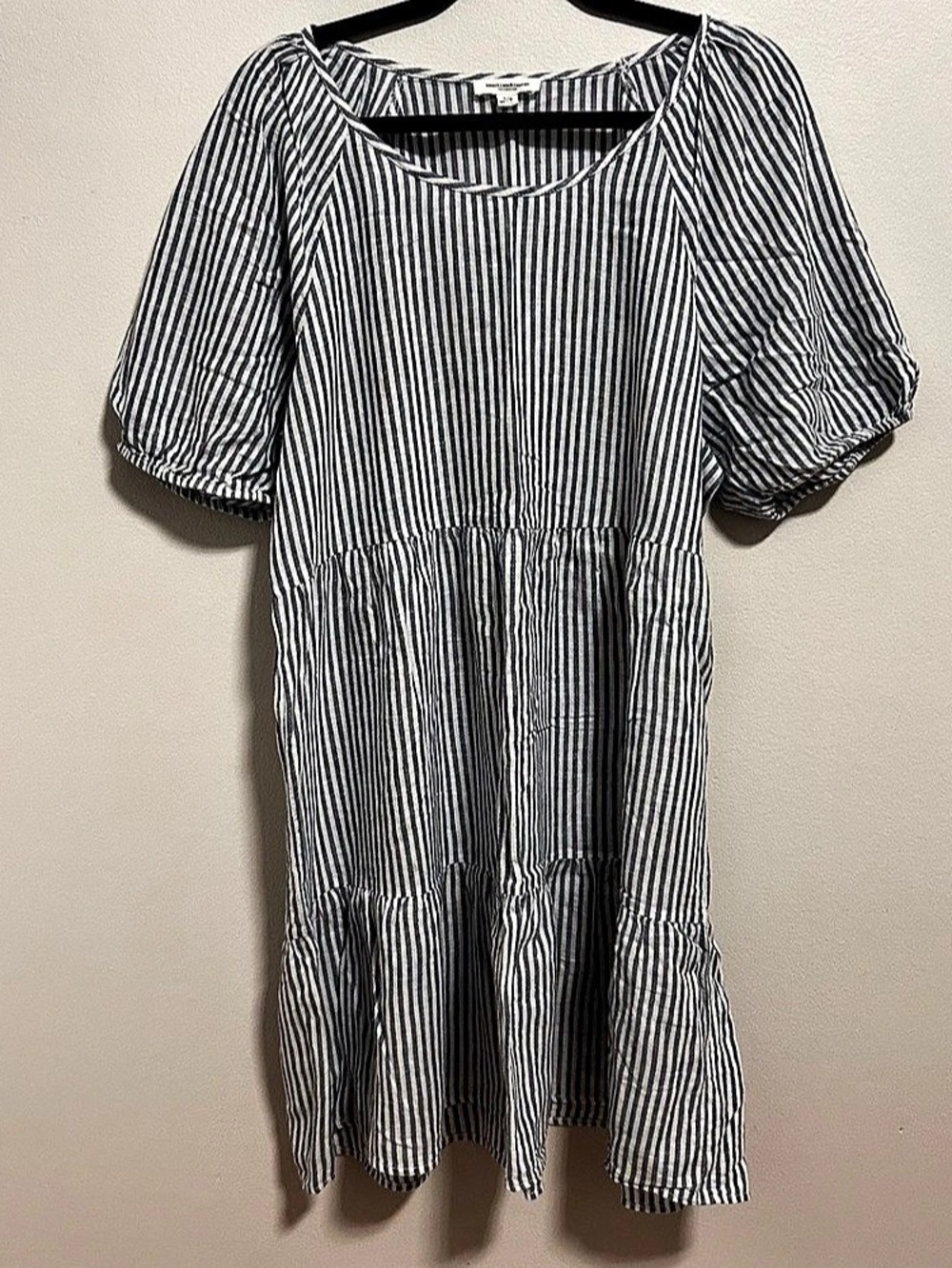 beachlunchlounge Alora Stripe Tiered Cotton Blend Dress Blue & White Large